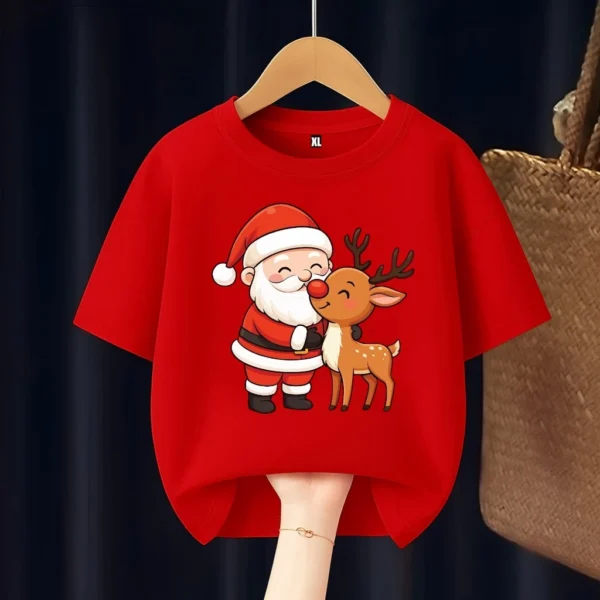 Santa Claus And Rudolph Kids T Shirt