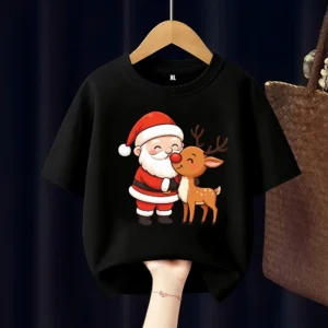 Santa Claus And Rudolph Kids T Shirt